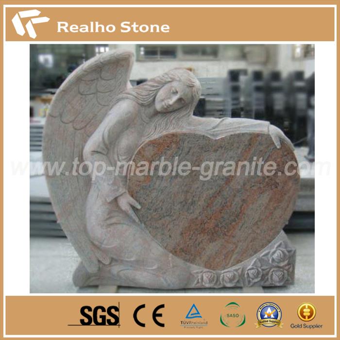 Granite Memorial Heart Headstone with Craved Angel Statues Granite Memorial Heart Headstone with Craved Angel Statues