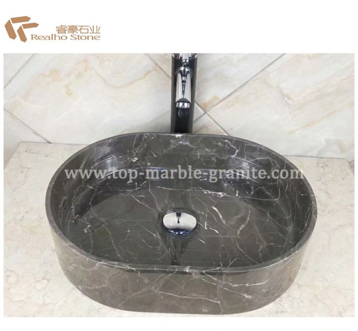 White And Grey Marble Stone Basin Wash Basin